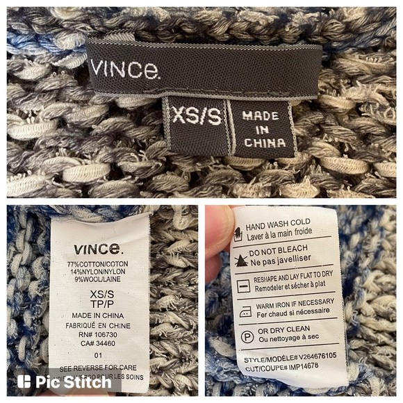 Vince Blue Grey Marled Cardigan Sweater Knit Open Front Wool Blend Striped XS/S - Picture 8 of 9